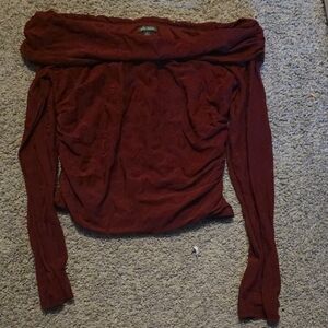 Off-Shoulder Long Sleeve Top in Burgundy